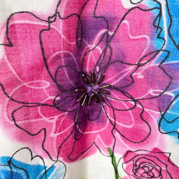 Carole Little floral abstract watercolor linen skirt size 6 modest art to wear - Picture 5 of 13